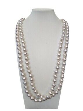 Faux Creamy Silver Pearl Continous Strand Necklace